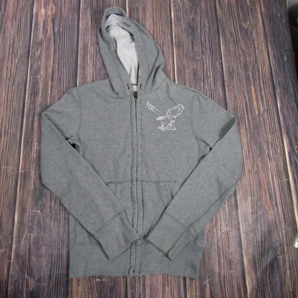 American Eagle Outfitters Hoodie Mens XS Gray Full Zip Fleece Vintage Fit Eagle - Picture 1 of 5